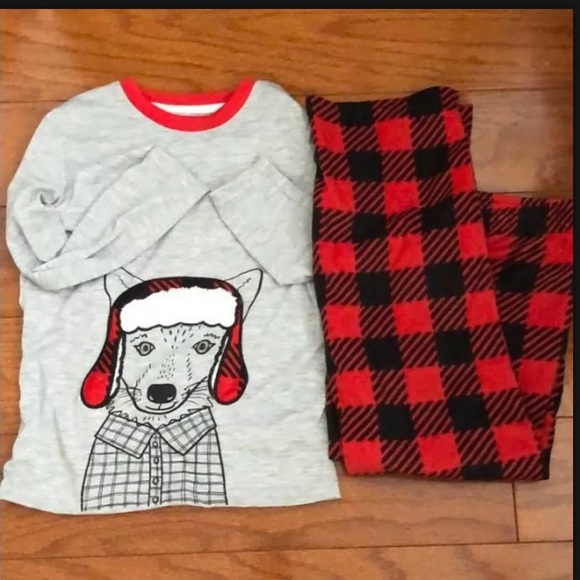 cat &jack gray and red Christmas pajamas set #A208